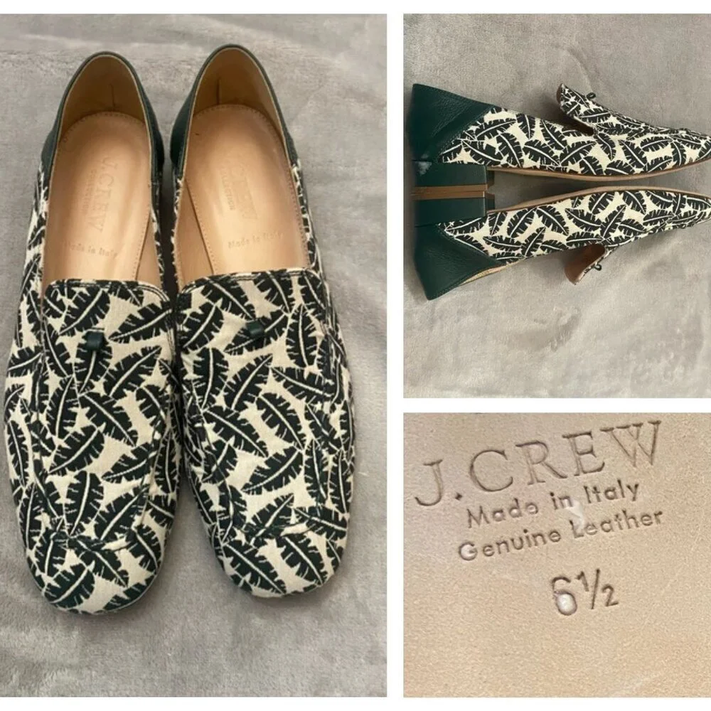 J. Crew Women's Cream Green Banana Leaf Print Loafers